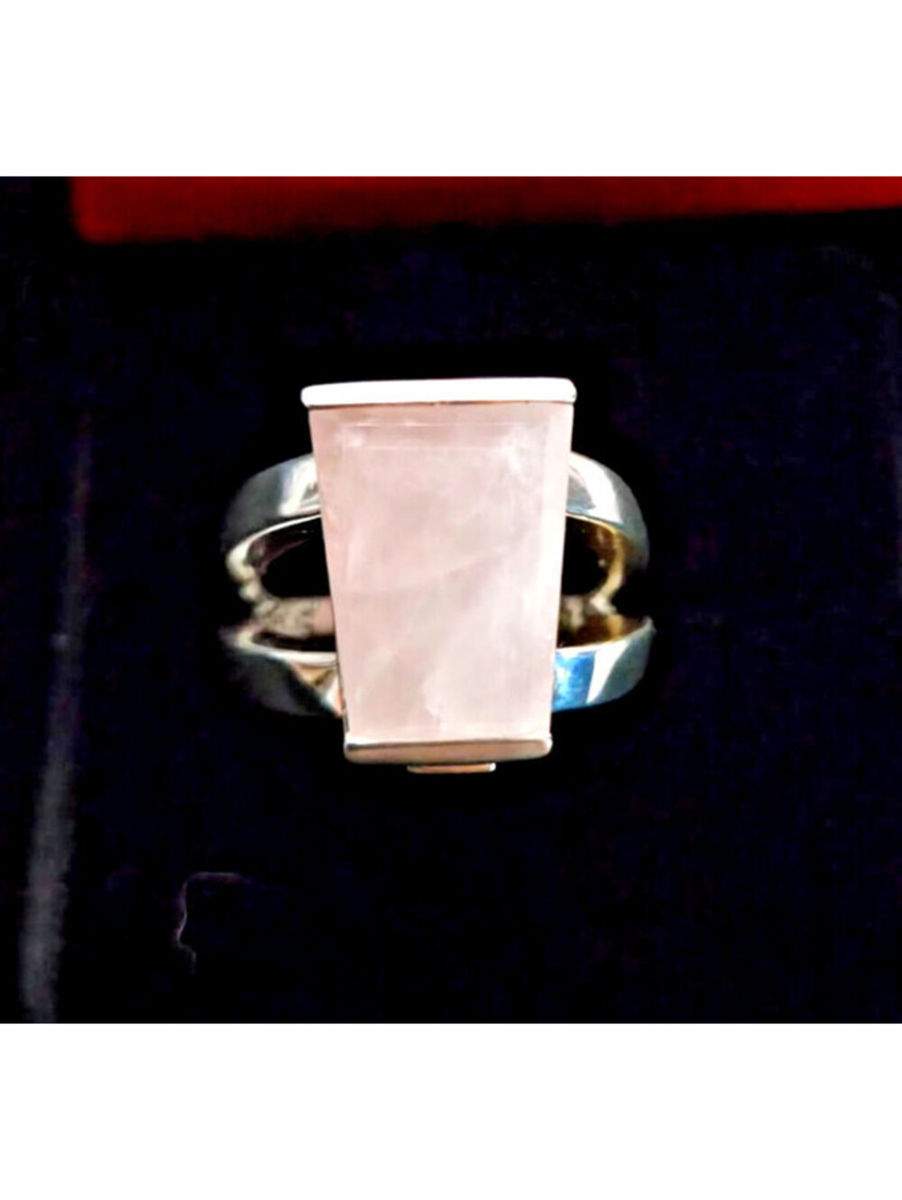 ELLE Silver Tone Ring with Rectangular Rose Quartz Stone